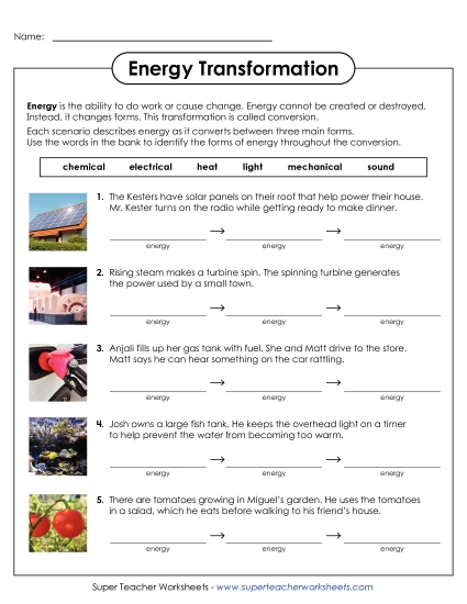 Energy Transformation - Three-Step Energy Transformations (Printable PDF Worksheet)