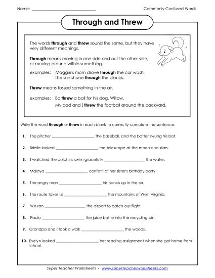 Through and Threw (Printable PDF Worksheet)