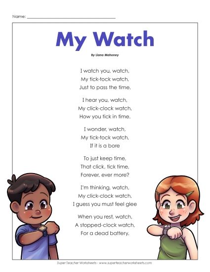 5th Grade Poems - Tick Tock Watch (Printable PDF Worksheet)