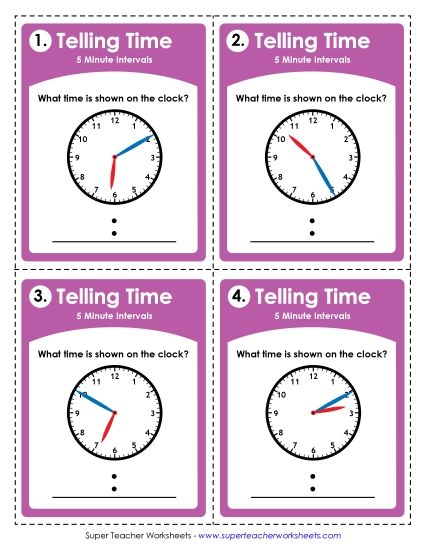 Time - Time (5 Minute Intervals) (Printable PDF Worksheet)