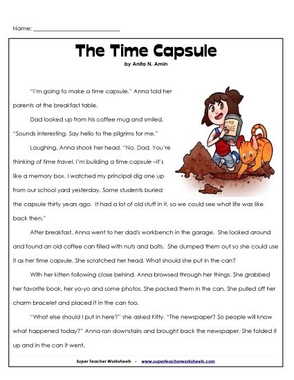 Fiction Stories - Time Capsule (Fiction) (Printable PDF Worksheet)