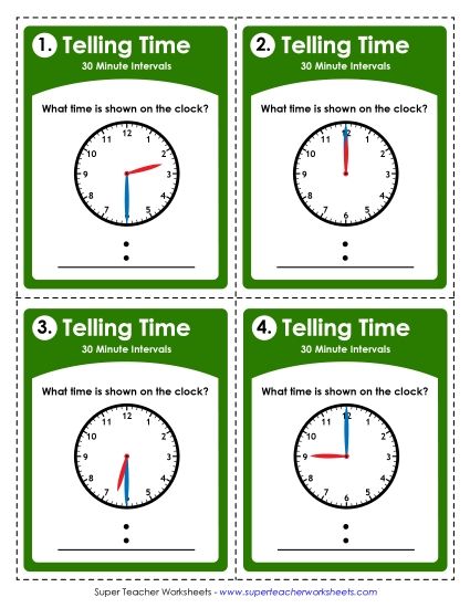 Time - Time (Half Hour Intervals) (Printable PDF Worksheet)