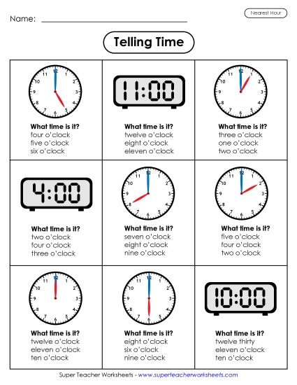Worksheets - Time in Hours (Multiple Choice) (Printable PDF Worksheet)