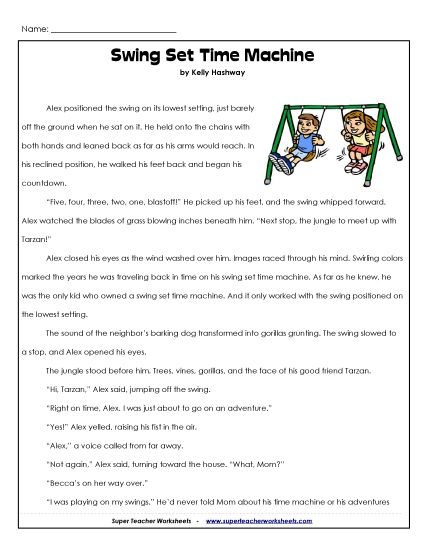 Fiction Stories - Time Machine Swing Set (Fiction) (Printable PDF Worksheet)