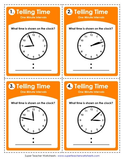 Time - Time (One Minute Intervals) (Printable PDF Worksheet)