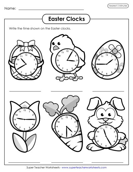 Telling Time - Time to the Nearest 5 Minutes (Printable PDF Worksheet)