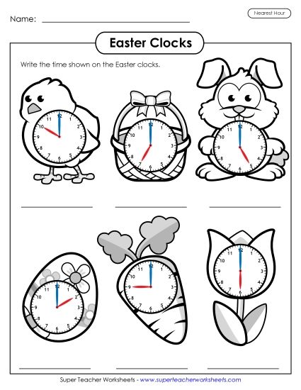 Telling Time - Time to the Nearest Hour (Printable PDF Worksheet)