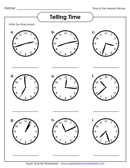 Reading Clocks: Nearest Minute - Time to the Nearest Minute 2 (Printable PDF Worksheet)