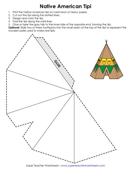 Traditional Native American Homes - Tipi Craft (Plain) (Printable PDF Worksheet)
