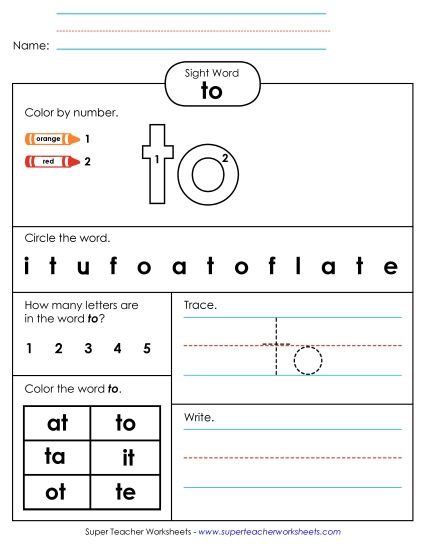 Individual Sight Words - To (Sight Word) (Printable PDF Worksheet)