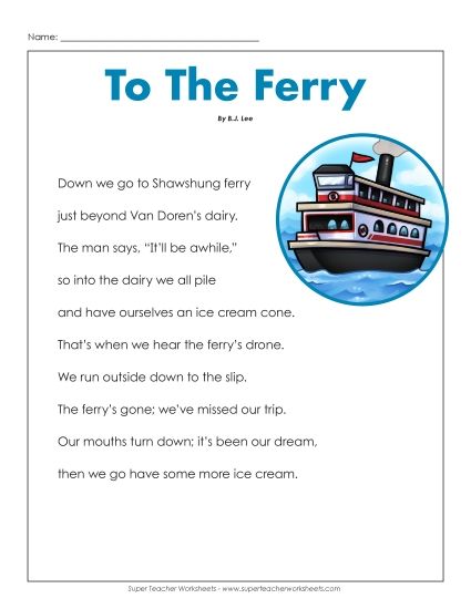 5th Grade Poems - To The Ferry (Printable PDF Worksheet)