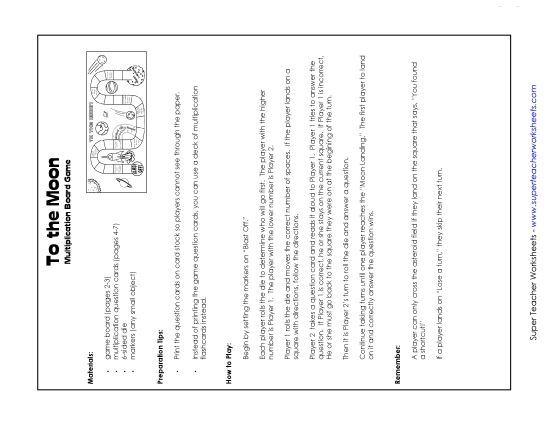 All Facts 0s through 9s - To the Moon! Game (Printable PDF Worksheet)