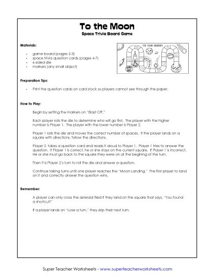 Projects and Activities - To the Moon (Printable Board Game) (Printable PDF Worksheet)