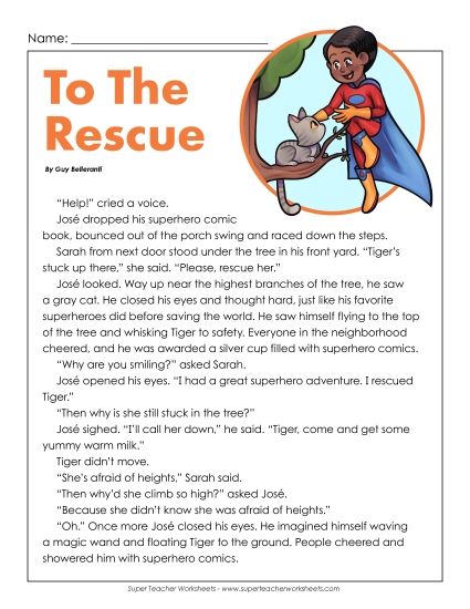 Fiction Stories - To the Rescue (Fiction) (Printable PDF Worksheet)