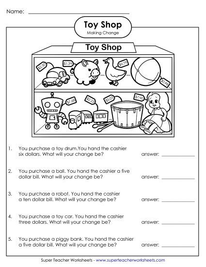 Level: Advanced $1.00 and Up - Toy Shop (Advanced) (Printable PDF Worksheet)