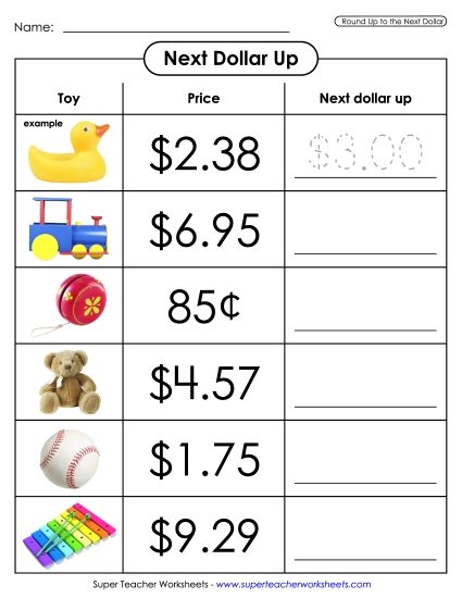 Toys: Dollar Up (Printable PDF Worksheet)