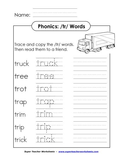 Worksheets - TR Say, Trace, and Write (Printable PDF Worksheet)