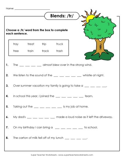 Worksheets - TR sentences (Printable PDF Worksheet)