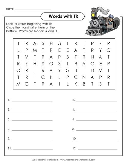 Worksheets - TR Word Search (Printable PDF Worksheet)