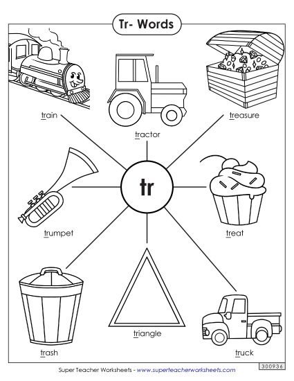 Phonics Blends and Digraphs - Tr- Words (Printable PDF Worksheet)