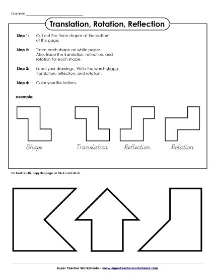 Translation, Rotation, Reflections (Mixed) - Trace and Draw - Rotation, Translation, Reflection (Printable PDF Worksheet)