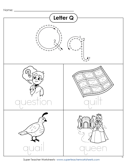 Worksheets - Trace-and-Say: Starts with Q q (Printable PDF Worksheet)