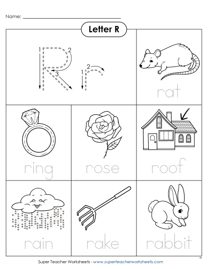 Worksheets - Trace-and-Say: Starts with R r (Printable PDF Worksheet)