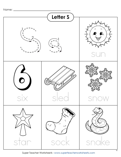 Worksheets - Trace-and-Say: Starts with S s (Printable PDF Worksheet)