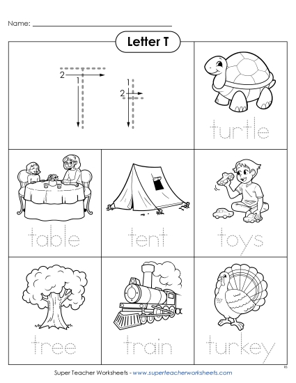 Worksheets - Trace-and-Say: Starts with T t (Printable PDF Worksheet)