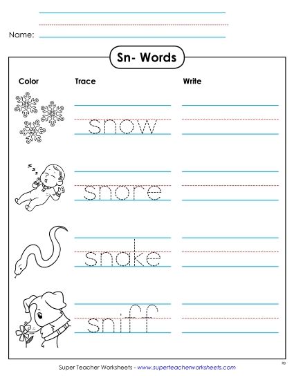 Worksheets - Trace and Write  (Printable PDF Worksheet)
