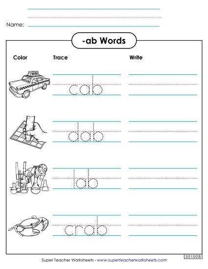 Worksheets - Trace and Write (-ab) (Printable PDF Worksheet)