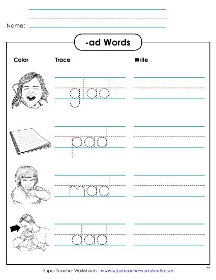 Worksheets - Trace and Write (-ad) (Printable PDF Worksheet)
