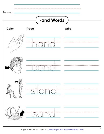 Worksheets - Trace and Write (-and) (Printable PDF Worksheet)