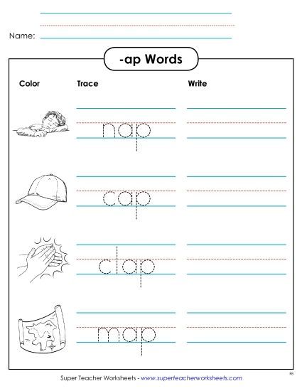 Worksheets - Trace and Write (-ap) (Printable PDF Worksheet)