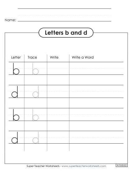 Letters b and d - Trace and Write: b and d (Printable PDF Worksheet)