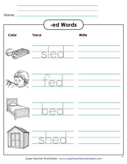 Worksheets - Trace and Write (-ed) (Printable PDF Worksheet)
