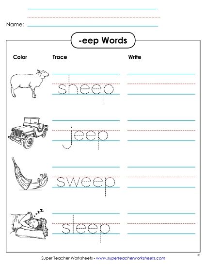 Worksheets - Trace and Write (-eep) (Printable PDF Worksheet)