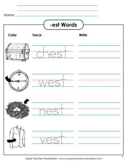 Worksheets - Trace and Write (-est) (Printable PDF Worksheet)