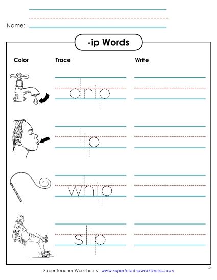 Worksheets - Trace and Write (-ip) (Printable PDF Worksheet)