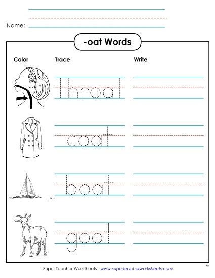 Worksheets - Trace and Write (-oat) (Printable PDF Worksheet)