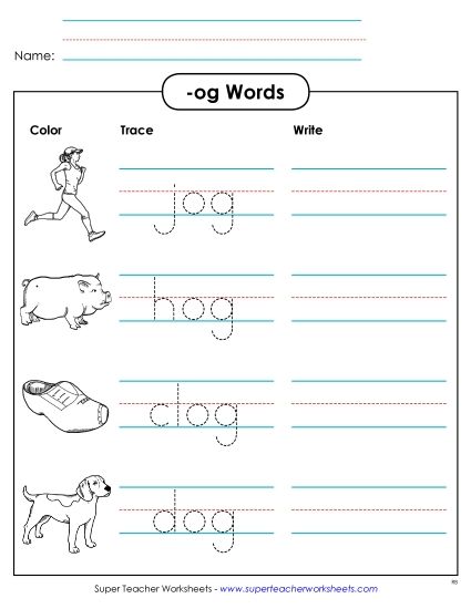 Worksheets - Trace and Write (-og) (Printable PDF Worksheet)