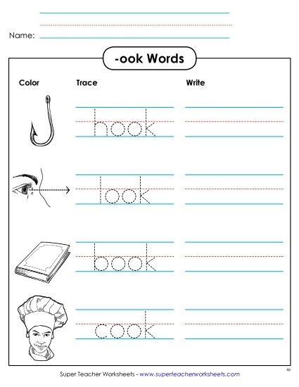 Worksheets - Trace and Write (-ook) (Printable PDF Worksheet)