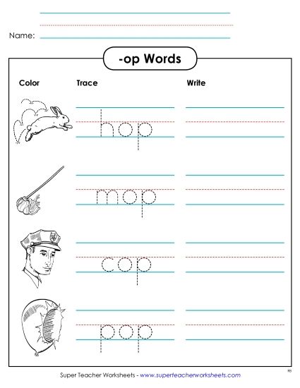 Worksheets - Trace and Write (-op) (Printable PDF Worksheet)