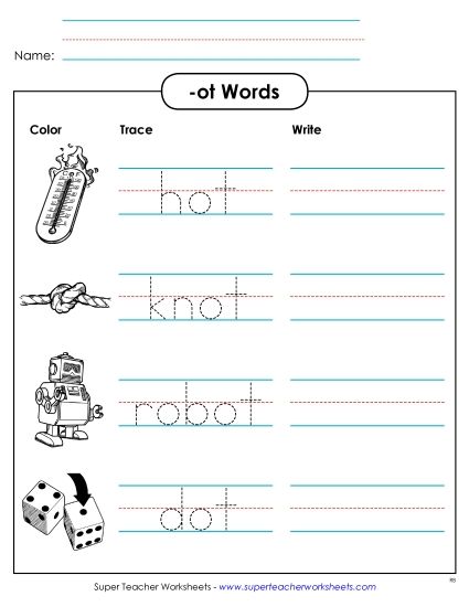 Worksheets - Trace and Write (-ot) (Printable PDF Worksheet)