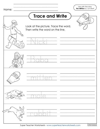 Trace & Write - Trace and Write: Words (Printable PDF Worksheet)