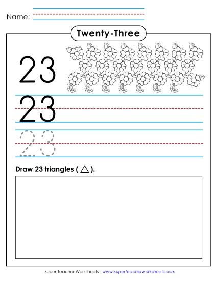 Twenty-Three - Trace, Print, Draw: 23 (Printable PDF Worksheet)