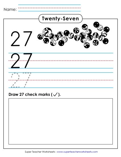 Twenty-Seven - Trace, Print, Draw: 27 (Printable PDF Worksheet)