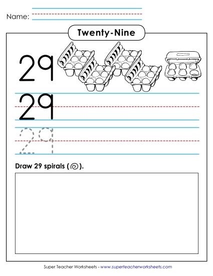 Twenty-Nine - Trace, Print, Draw: 29 (Printable PDF Worksheet)