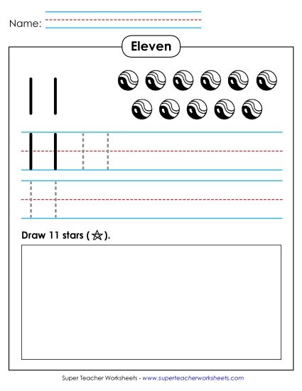 Number Eleven - Trace, Print, Draw: Eleven (Printable PDF Worksheet)