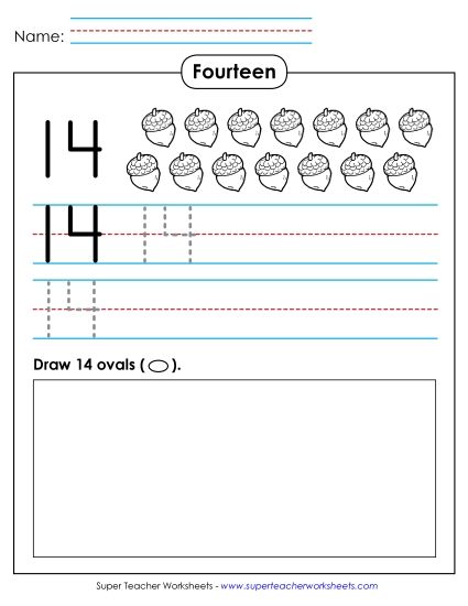 Number Fourteen - Trace, Print, Draw: Fourteen (Printable PDF Worksheet)